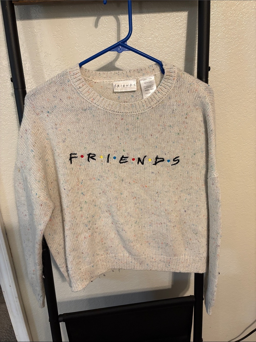 FRIENDS Cream Speckled Knit Crewneck with Multicolor Dot Logo